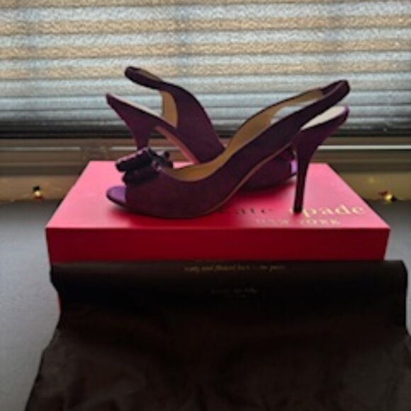 Kate Spade African Violet Suede Purple Sequin Bow heel shoes size 7 M - Picture 5 of 6